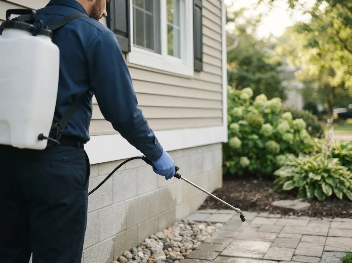 Pest control technician inspecting a home in Fayetteville, PA
